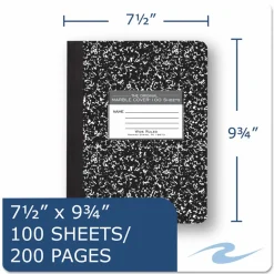Roaring Spring Composition Book, 7 1/2" x 9 3/4", Wide Ruled, 100 Sheets, Black Marble