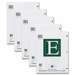 Roaring Spring Engineer Filler Paper, 3-Hole, Frame Format/Quad Rule (5 sq/in, 1 sq/in) 500 Sheets/Pack, 5/Carton