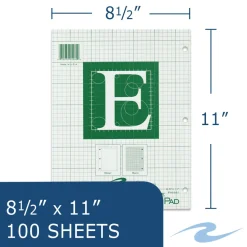 Roaring Spring Engineer Pad, Data Format (1.25" Margin) and Quadrille Rule (5 sq/in, 1 sq/in), (100) Light Green 8.5 x 11 Sheets, 24/Carton
