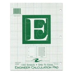 Roaring Spring Engineer Pad, Data Format (1.25" Margin) and Quadrille Rule (5 sq/in, 1 sq/in), (100) Light Green 8.5 x 11 Sheets, 24/Carton