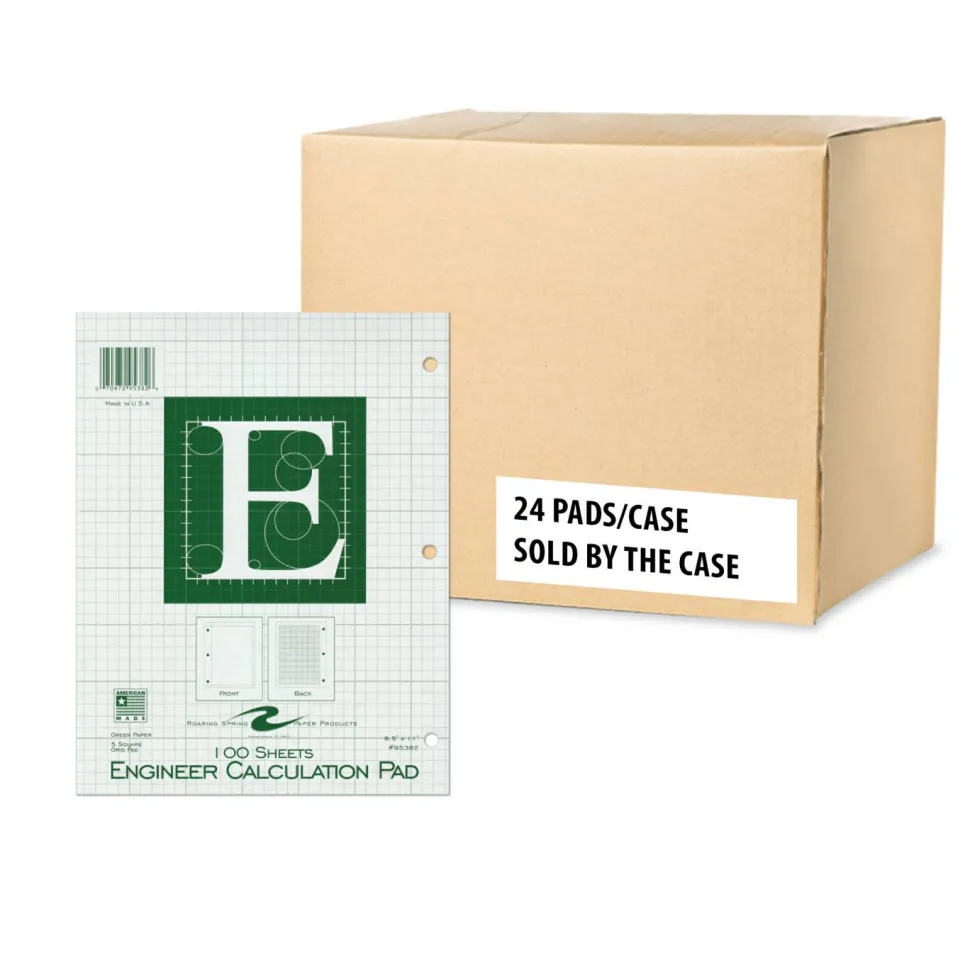 Roaring Spring Engineer Pad, Data Format (0.5" Margin) and Quadrille Rule (5 sq/in, 1 sq/in), (100) Light Green 8.5 x 11 Sheets, 24/Carton
