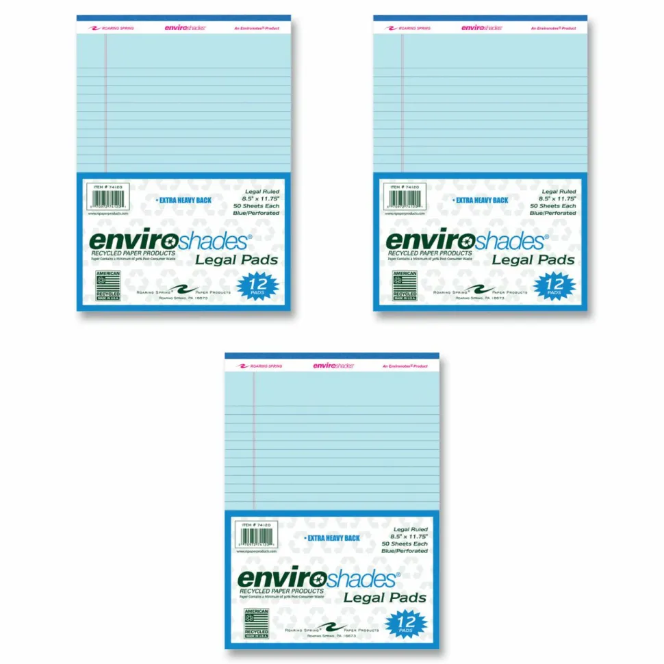Roaring Spring EnviroShades Legal Notepads, Wide/Legal Rule, (50) Blue 8.5 x 11 Sheets, 36/Carton