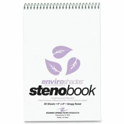 Roaring Spring EnviroShades Steno Notepad, White Cover, Gregg Rule, (80) Orchid 6 x 9 Sheets, 4/Pack