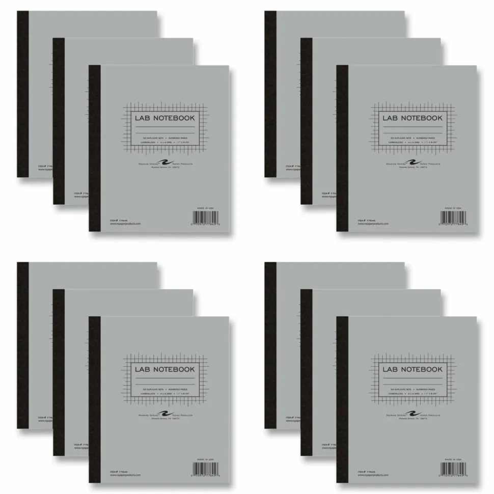Roaring Spring Lab and Science Two-Part Carbonless Notebook, Quadrille Rule (4 sq/in), Gray Cover, (50) 11 x 9.25 Sheets, 12/Carton