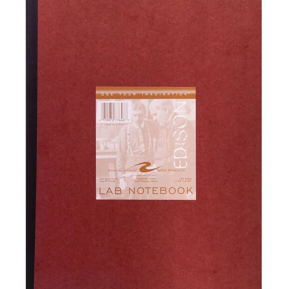 Roaring Spring Lab and Science Numbered Notebook, Quadrille Rule (4 sq/in), Red Cover, (76) 11.75 x 9.25 Sheets, 24/Carton