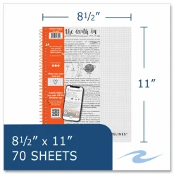 Roaring Spring Whitelines Notebook, Quadrille Rule (5 sq/in), Gray/Orange Cover, (70) 11 x 8.5 Sheets, 12/Carton
