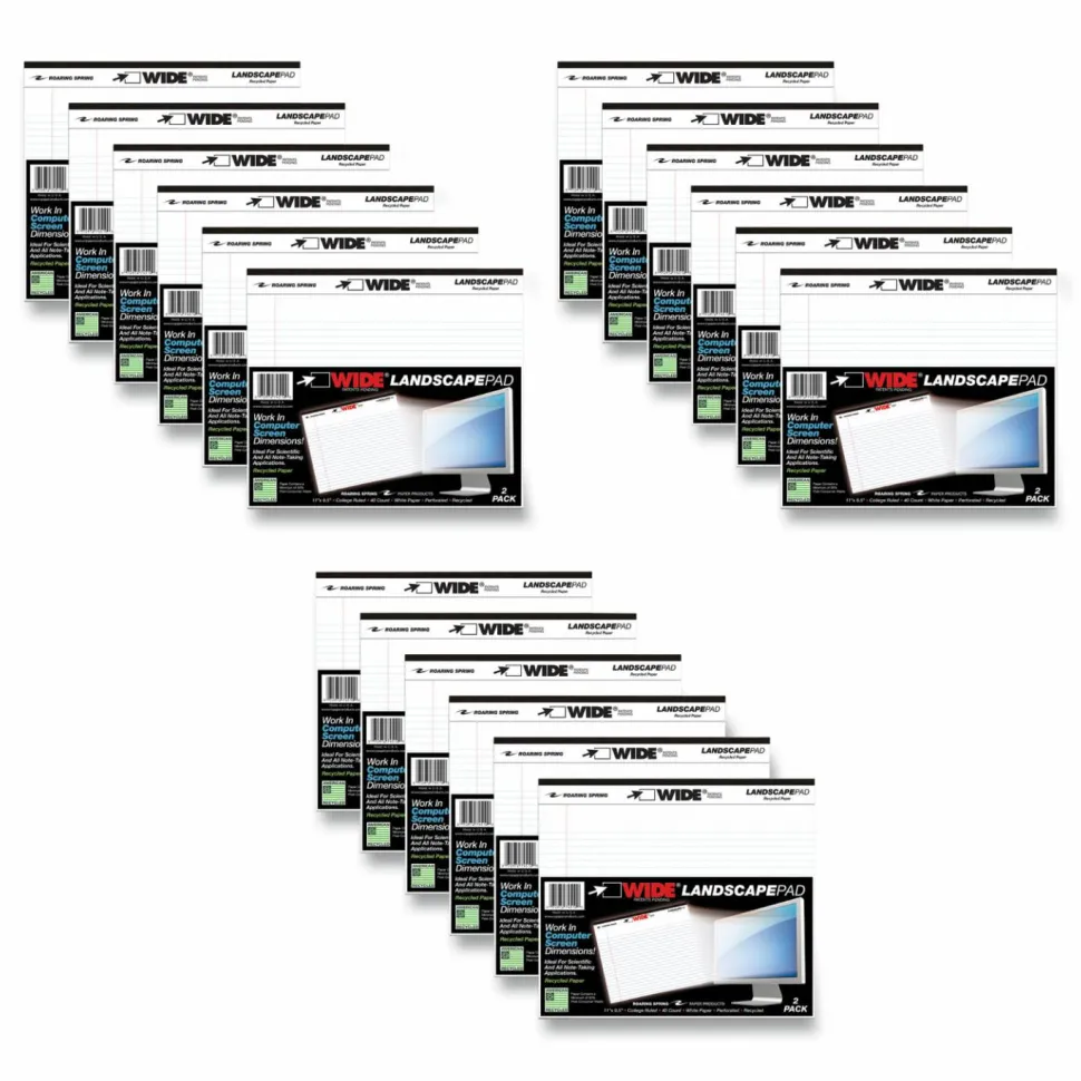 Roaring Spring WIDE Landscape Format Writing Pad, Medium/College Rule, (40) White 11 x 8.5 Sheets, 18/Carton
