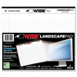 Roaring Spring WIDE Landscape Format Writing Pad, Medium/College Rule, (40) White 11 x 8.5 Sheets, 18/Carton