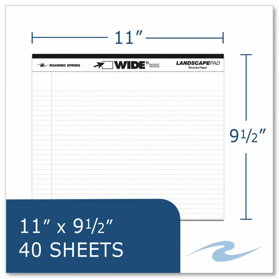 Roaring Spring WIDE Landscape Format Writing Pad, Medium/College Rule, (40) White 11 x 8.5 Sheets, 18/Carton
