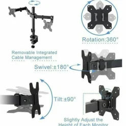 Rocelco RDM2 Desk Mount for LCD Monitor, LED Monitor, Display Stand - Adjustable - 2 Display(s) Supported - RDM2