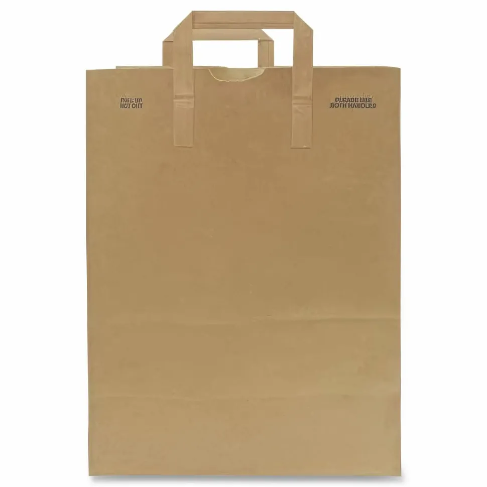 Ross & Wallace Paper Products Grocery Paper Bags, 1/6 BBL Size, 70# Basis Weight, Flat Handles, 11" x 7" x 16.25", Kraft, 300/Bundle