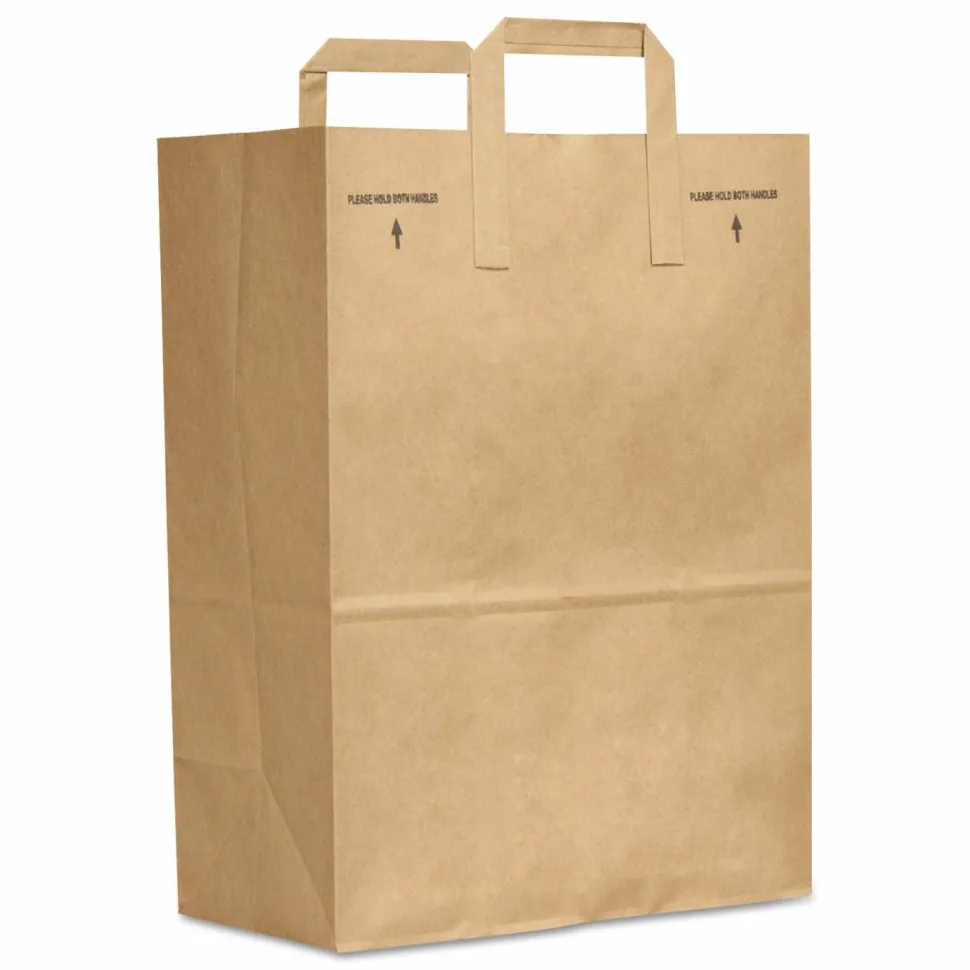 Ross & Wallace Paper Products Grocery Paper Bags, 1/6 BBL Size, 70# Basis Weight, Flat Handles, 11" x 7" x 16.25", Kraft, 300/Bundle