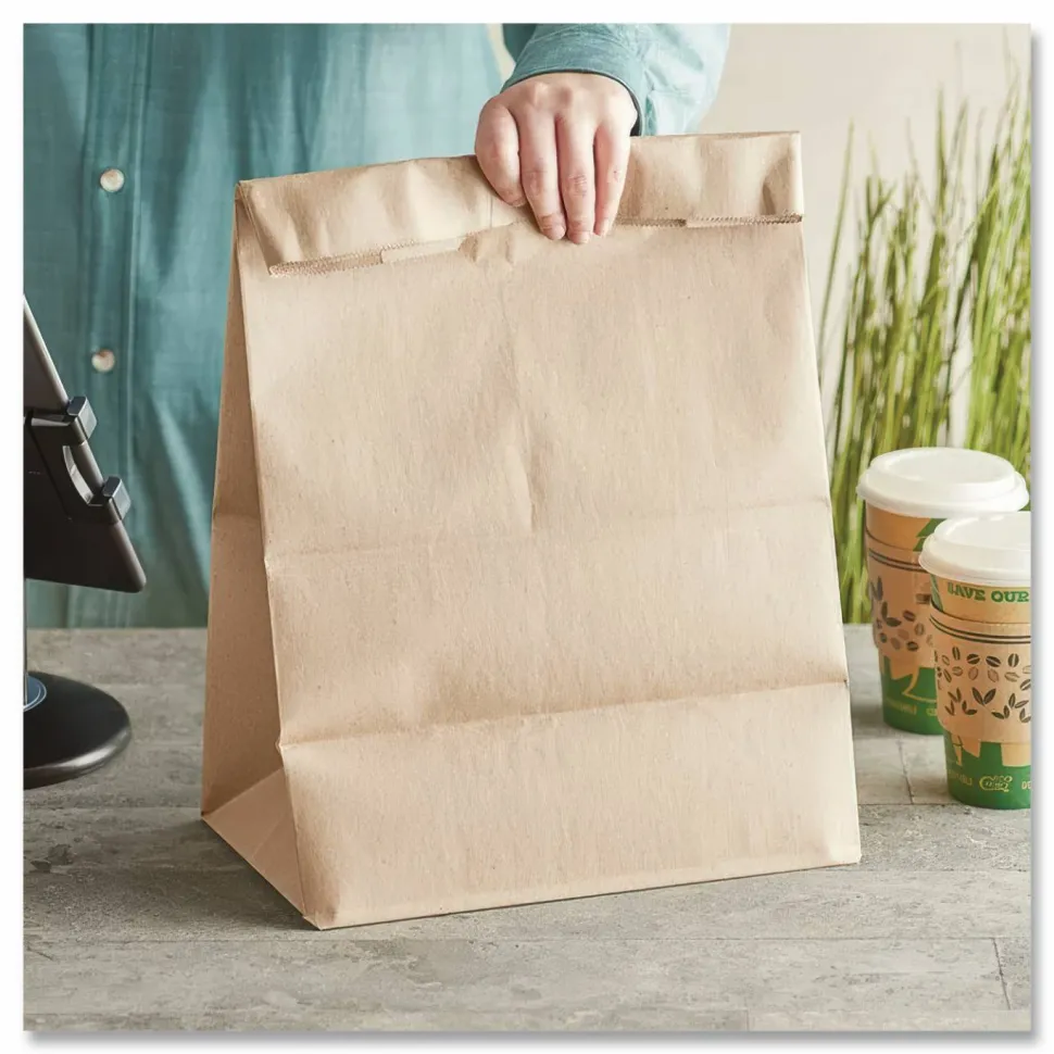 Ross & Wallace Paper Products Grocery Paper Bags, 1/8 BBL Squat Size, Heavy-Duty, 57# Basis Weight, 10.5" x 6.25" x 13.88", Kraft, 500/Bundle