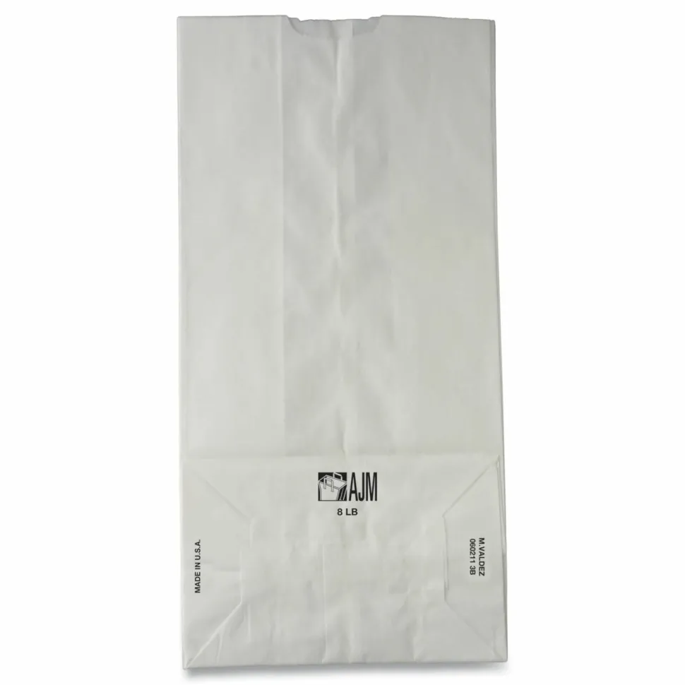 Ross & Wallace Paper Products Grocery Paper Bags, 8# Size, 35# Basis Weight, 6" x 3.88" x 12.5", White, 500/Bundle