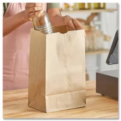 Ross & Wallace Paper Products Grocery Paper Bags, 20# Squat Size, 40# Basis Weight, 8.13" x 5.88" x 12.5", Kraft, 500/Bundle