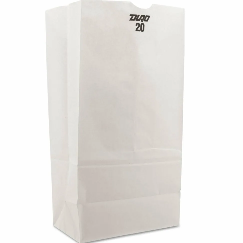 Ross & Wallace Paper Products Grocery Paper Bags, 20# Size, 40# Basis Weight, 8.25" x 5.25" x 16.13", White, 500/Bundle