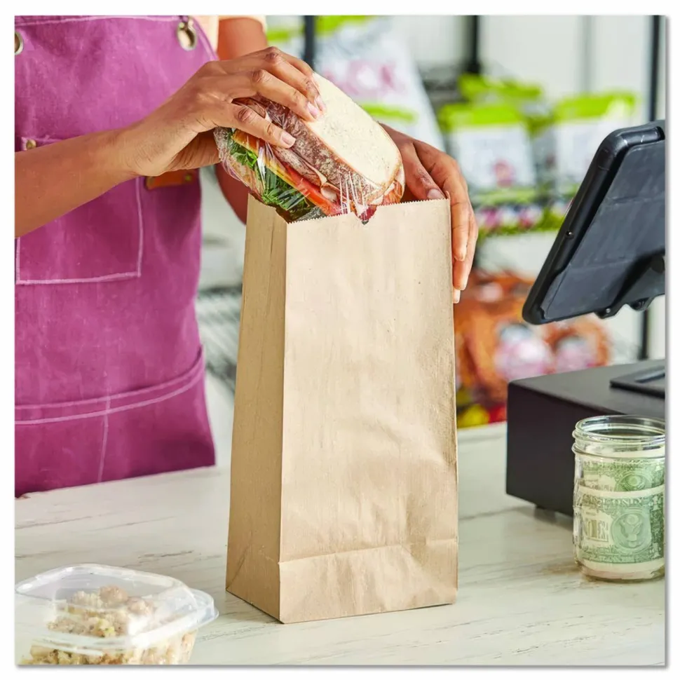 Ross & Wallace Paper Products Grocery Paper Bags, 5# Size, 35# Basis Weight, 5.25" x 3.38" x 10.94", Kraft, 500/Bundle