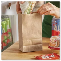 Ross & Wallace Paper Products Grocery Paper Bags, 2# Size, 30# Basis Weight, 4.13" x 2.63" x 7.88", Kraft, 500/Bundle