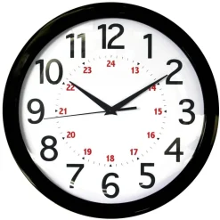 Round 24-Hour Wall Clock, 12", Black