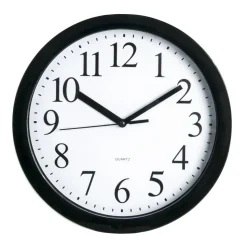 Round Quartz Analog Wall Clock, 9"D, Black