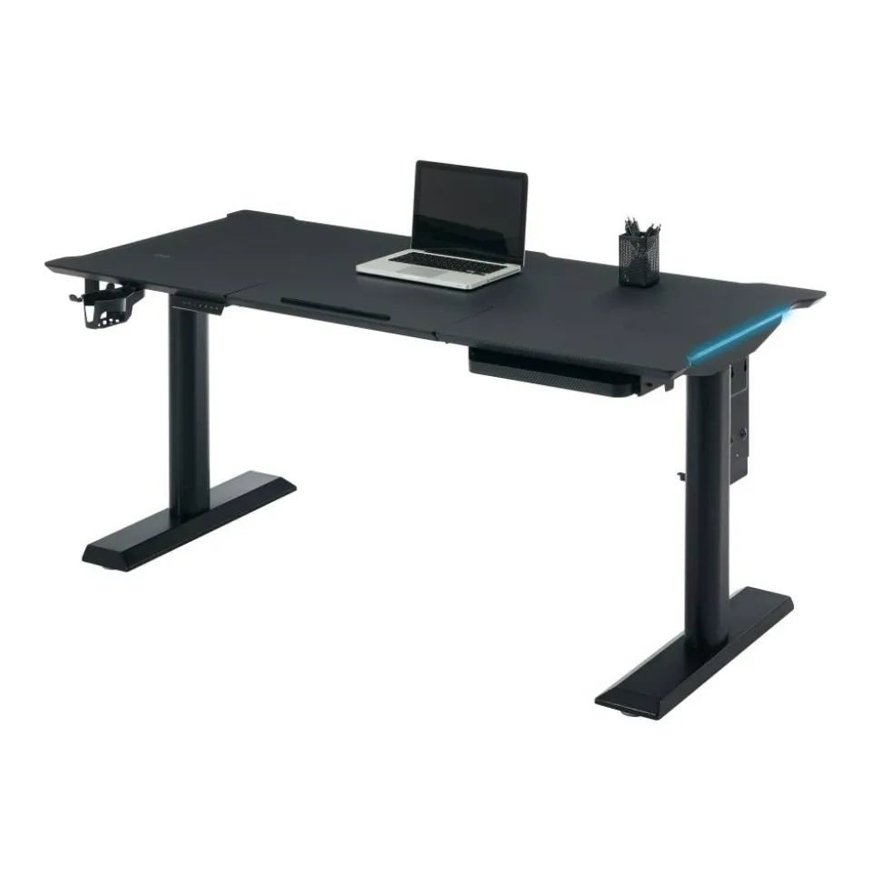 RS Gaming Chronos 66”W Height-Adjustable Gaming Desk with Integrated Power and Charging, Black, BIFMA Compliant