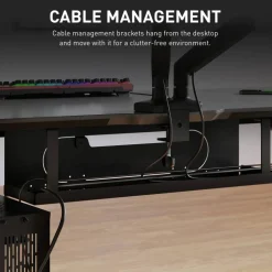 RS Gaming Chronos 66”W Height-Adjustable Gaming Desk with Integrated Power and Charging, Black, BIFMA Compliant