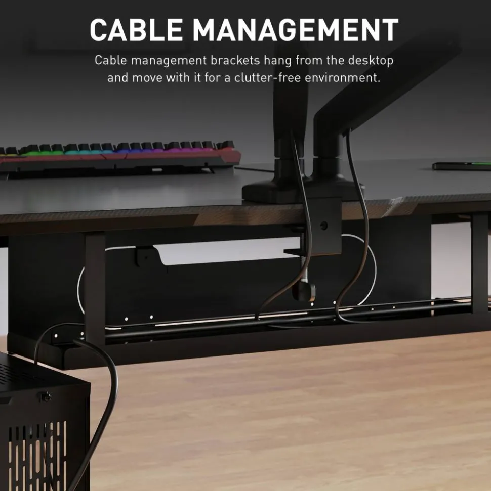 RS Gaming Chronos 66”W Height-Adjustable Gaming Desk with Integrated Power and Charging, Black, BIFMA Compliant