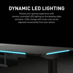 RS Gaming Chronos 66”W Height-Adjustable Gaming Desk with Integrated Power and Charging, Black, BIFMA Compliant
