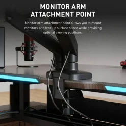 RS Gaming Chronos 66”W Height-Adjustable Gaming Desk with Integrated Power and Charging, Black, BIFMA Compliant