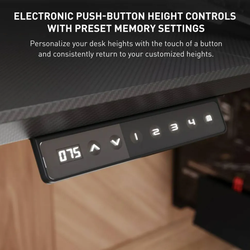 RS Gaming Chronos 66”W Height-Adjustable Gaming Desk with Integrated Power and Charging, Black, BIFMA Compliant