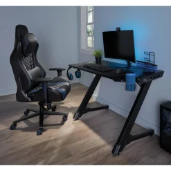 RS Gaming Davanti Vegan Leather High-Back Gaming Office Chair, Black/Blue, BIFMA Compliant