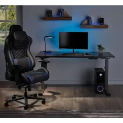 RS Gaming Davanti Vegan Leather High-Back Gaming Office Chair, Black/Blue, BIFMA Compliant