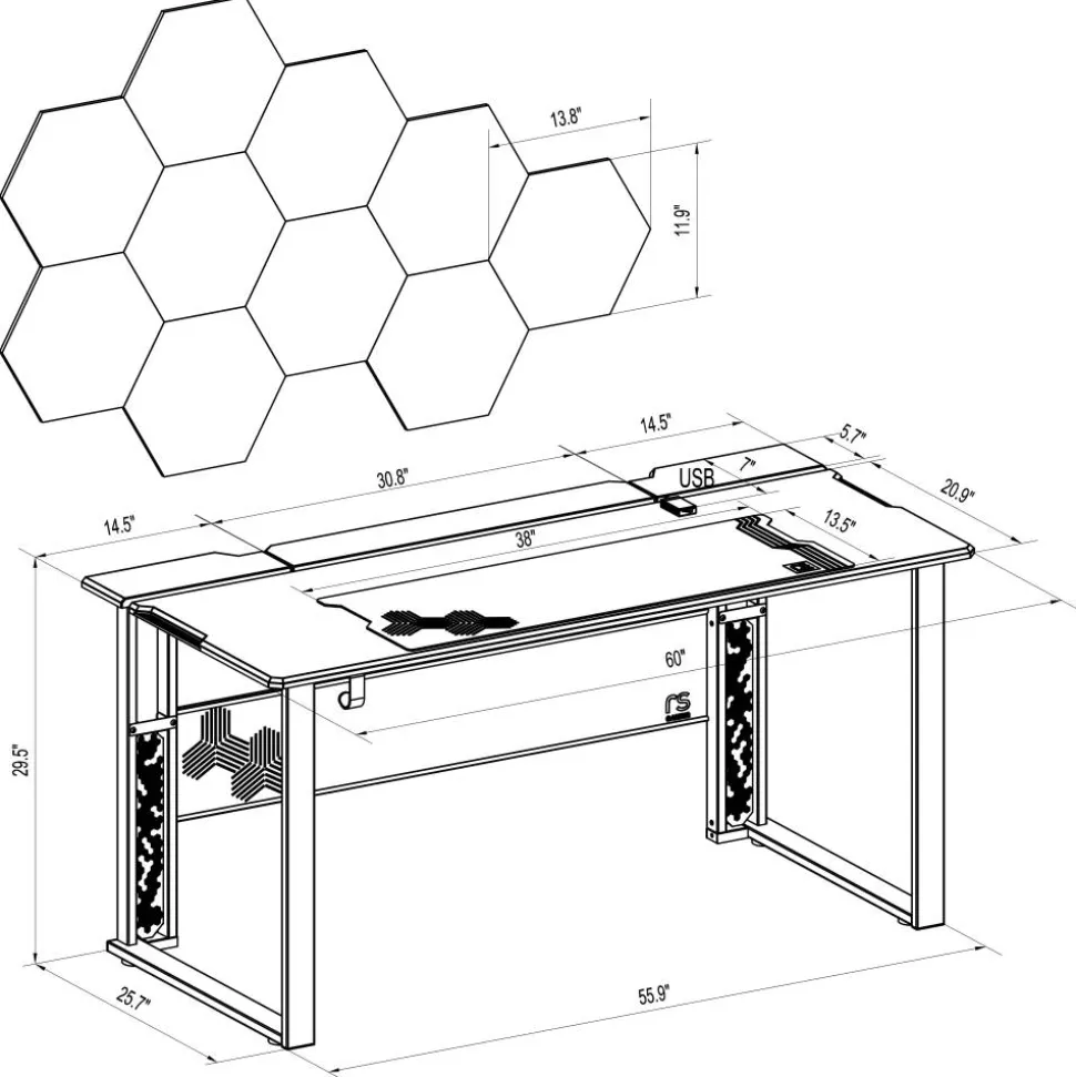 RS Gaming Mergence 60"W RGB Gaming Computer Desk With 10 Acoustic Panels, Black