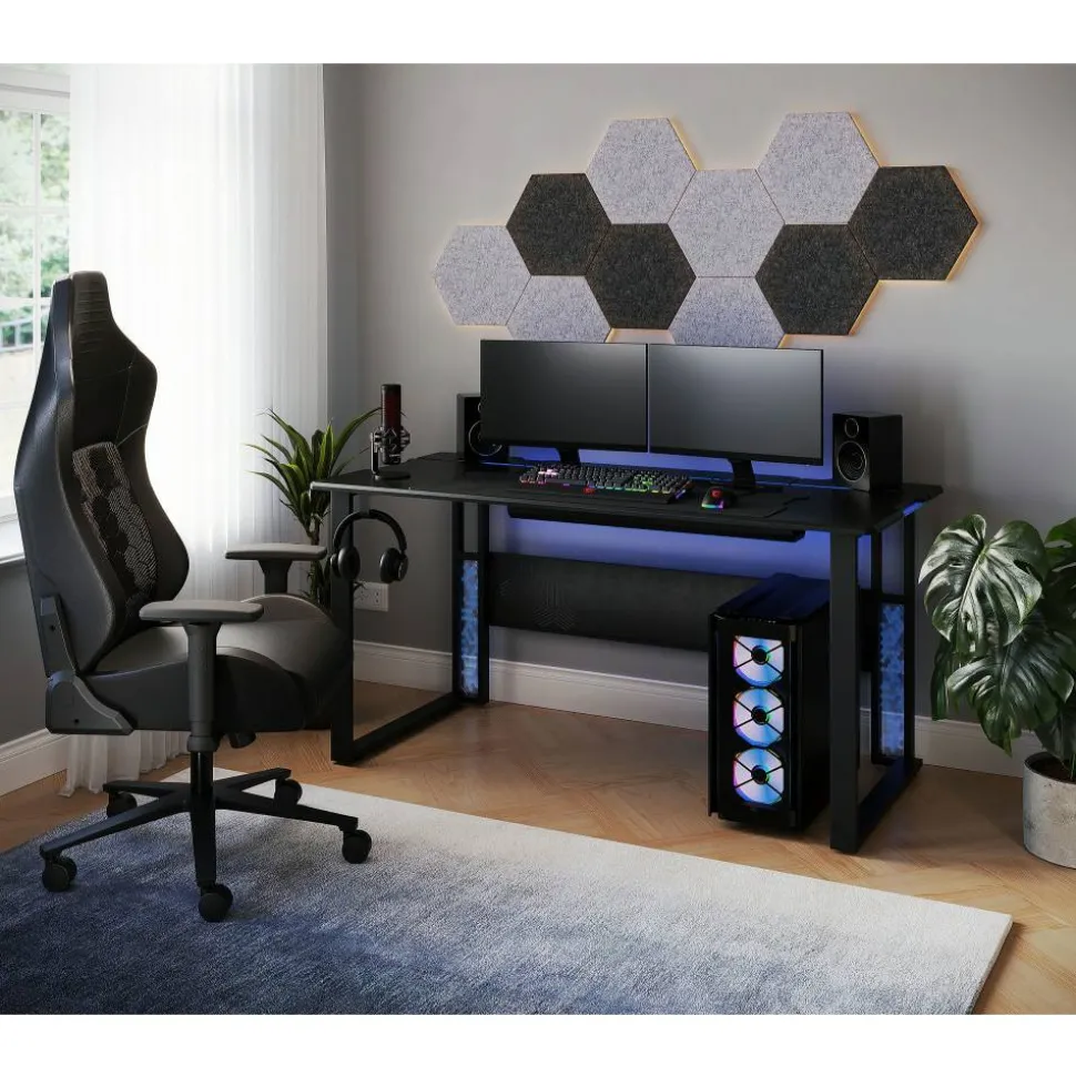 RS Gaming Mergence 60"W RGB Gaming Computer Desk With 10 Acoustic Panels, Black