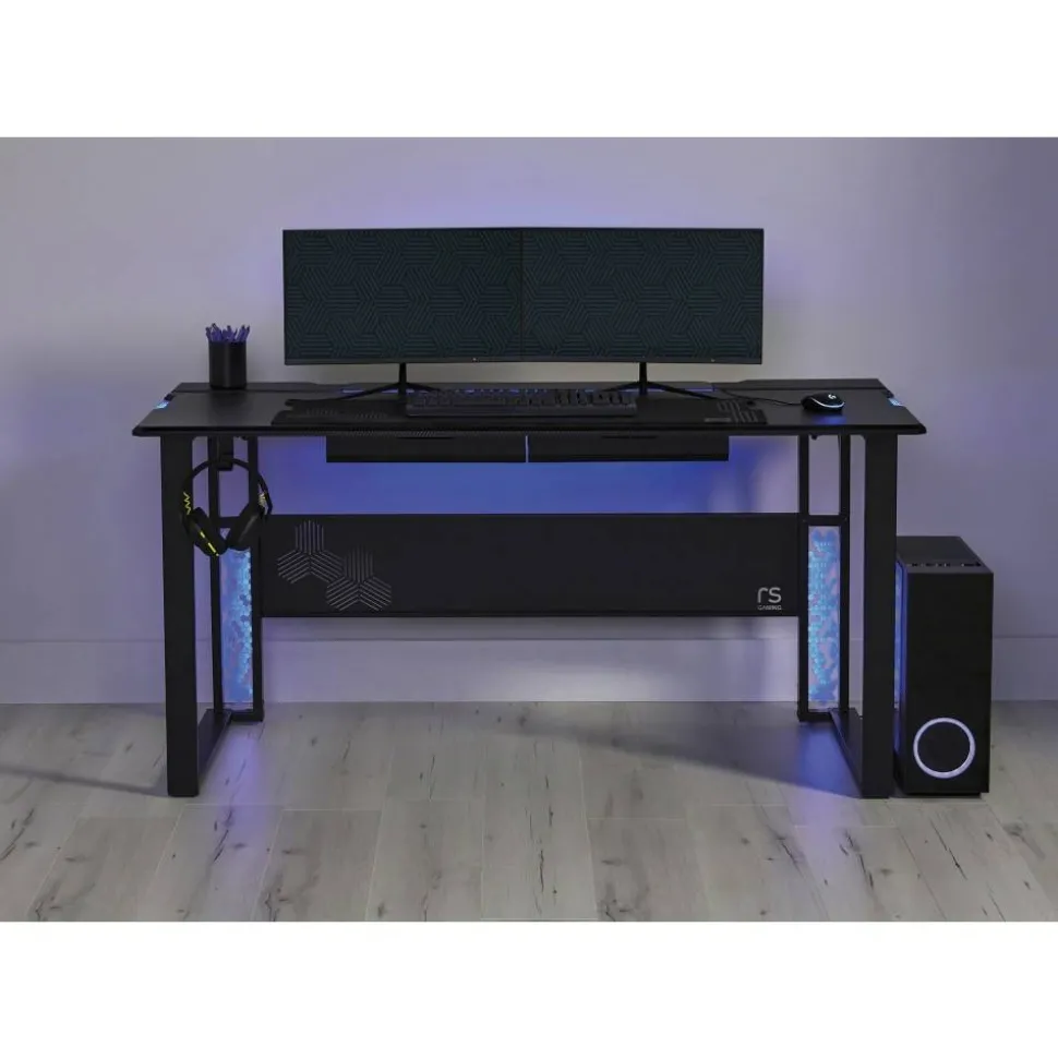 RS Gaming Mergence 60"W RGB Gaming Computer Desk With 10 Acoustic Panels, Black