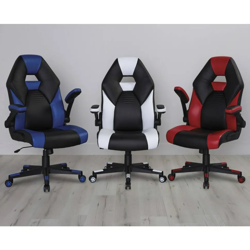 RS Gaming RGX Faux Leather High-Back Gaming Office Chair, Black/White, BIFMA Compliant