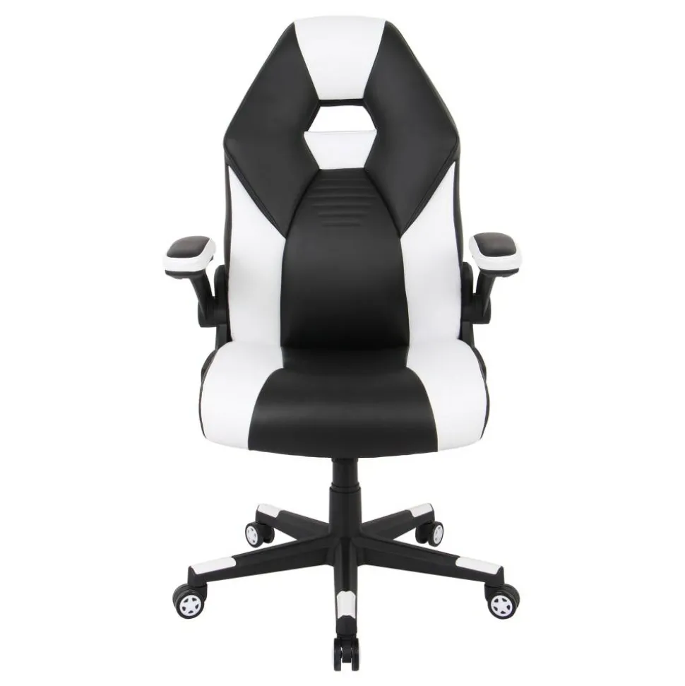 RS Gaming RGX Faux Leather High-Back Gaming Office Chair, Black/White, BIFMA Compliant