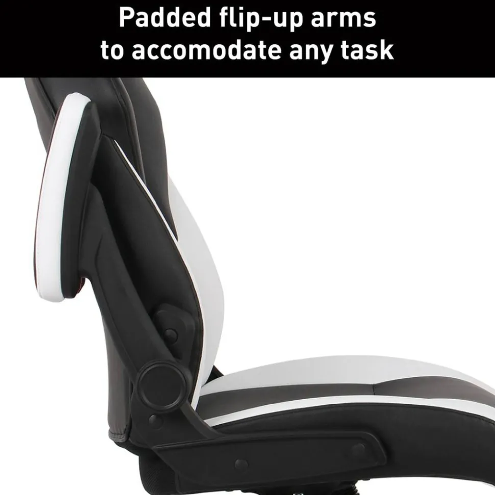 RS Gaming RGX Faux Leather High-Back Gaming Office Chair, Black/White, BIFMA Compliant