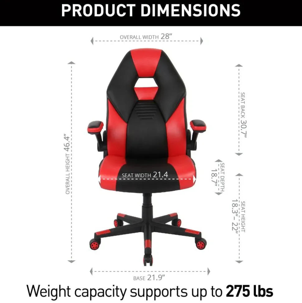 RS Gaming RGX Faux Leather High-Back Gaming Office Chair, Black/Red, BIFMA Compliant