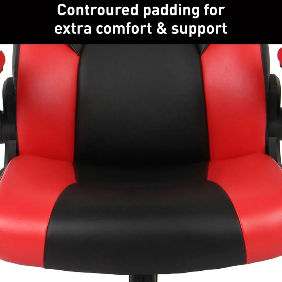 RS Gaming RGX Faux Leather High-Back Gaming Office Chair, Black/Red, BIFMA Compliant