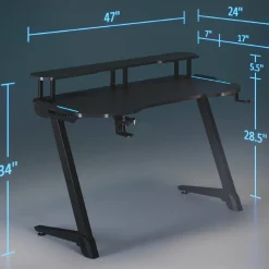 RS Gaming Venno 2.0 RGB Gaming Computer Desk with Hutch & Integrated Power, Black, BIFMA Compliant