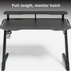 RS Gaming Venno 2.0 RGB Gaming Computer Desk with Hutch & Integrated Power, Black, BIFMA Compliant