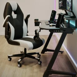 RS Gaming Venno 2.0 RGB Gaming Computer Desk with Hutch & Integrated Power, Black, BIFMA Compliant
