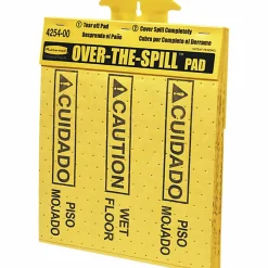 Rubbermaid Commercial Bilingual Over-The-Spill Pads, "Caution Wet Floor" And "cuidado Piso Mojado", Yellow, 25 Sheets Per Pad, Box Of 300 - 4254CT