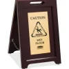 Rubbermaid Commercial Brass/Wooden Caution Sign, "Caution, Attention, Cuidado, Wet Floor", 15"W x 23 1/2"H, Espresso