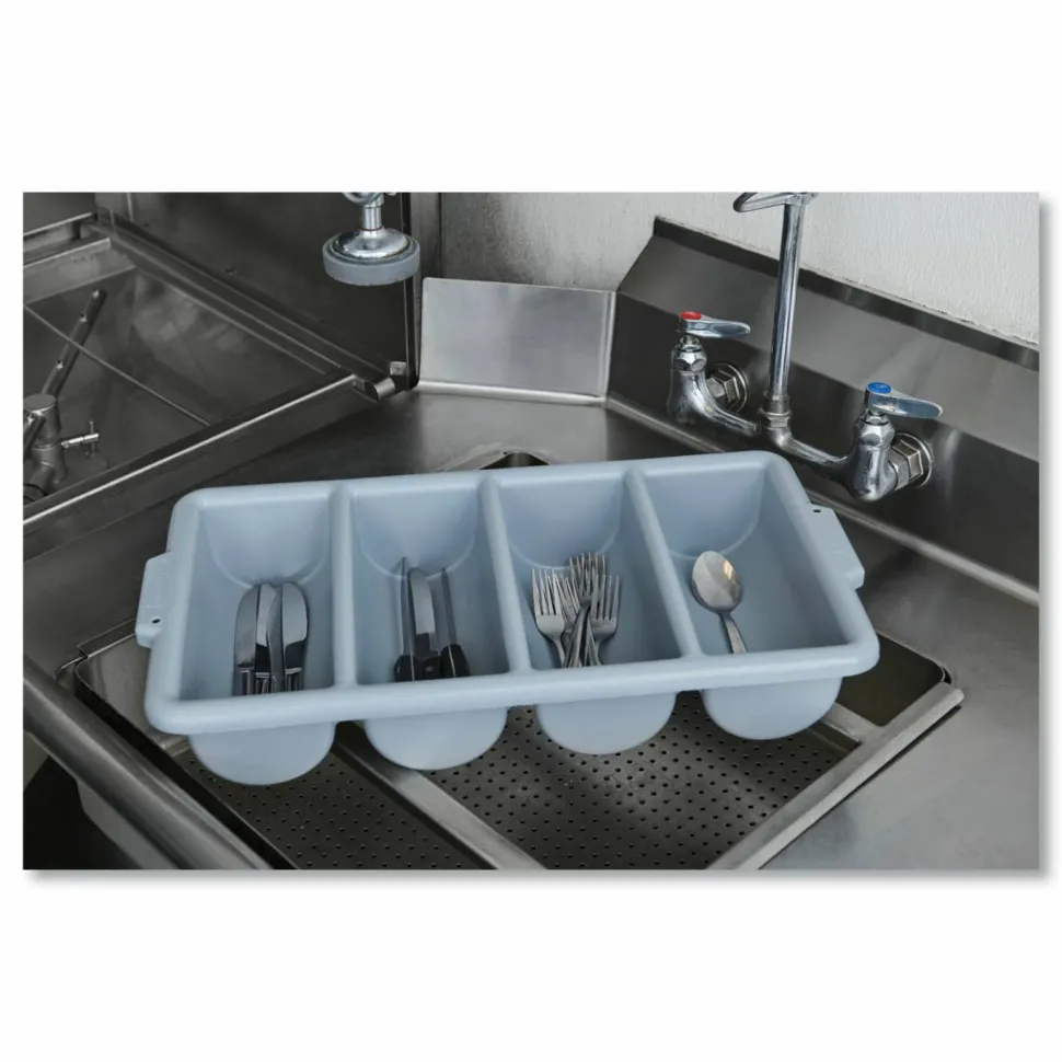 Rubbermaid Commercial Cutlery Bin, 4 Compartments, 11.5 x 21.25 x 3.75, Plastic, Gray