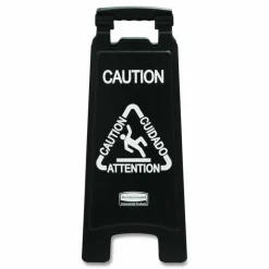 Rubbermaid Commercial Executive 2-Sided Multi-Lingual Caution Sign, Black/White, 10.9 x 26.1