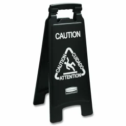 Rubbermaid Commercial Executive 2-Sided Multi-Lingual Caution Sign, Black/White, 10.9 x 26.1