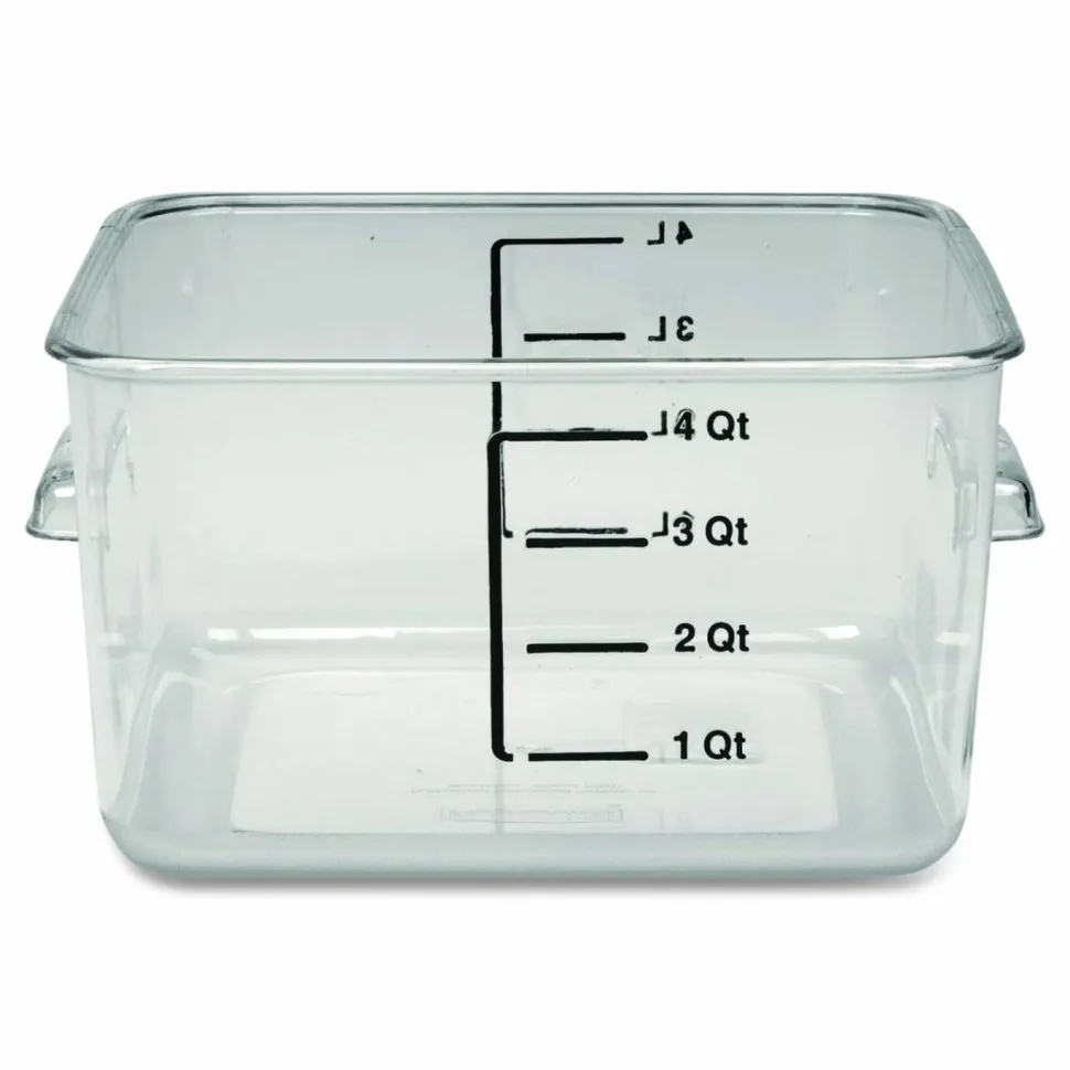 Rubbermaid Commercial SpaceSaver Square Containers, 4 qt, 8.8 x 8.75 x 4.75, Clear, Plastic