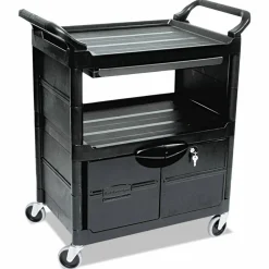 Rubbermaid Commercial Utility Cart with Locking Doors, Plastic, 3 Shelves, 200 lb Capacity, 33.63